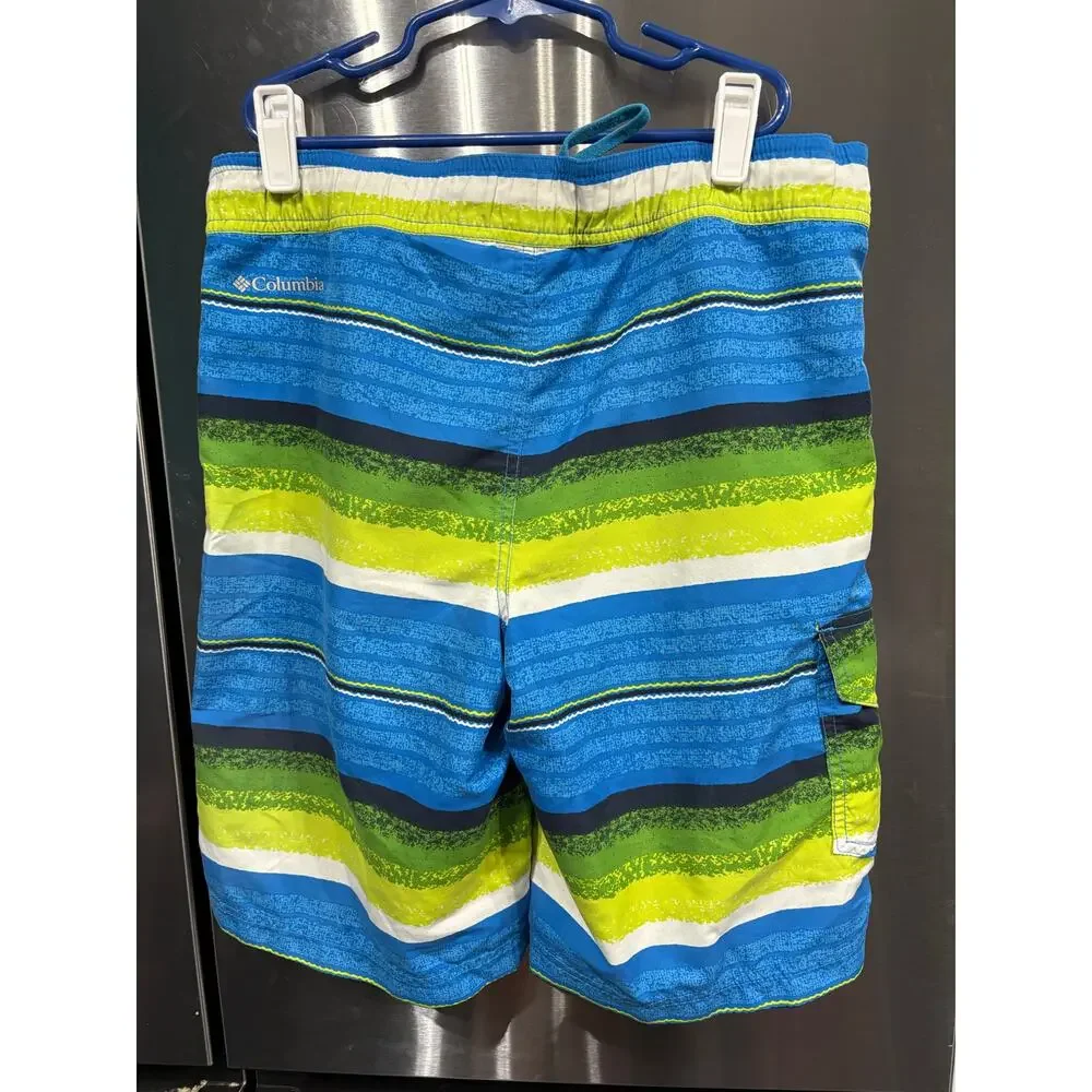 Green and Blue Striped Swim Trunks - Columbia - L (14-16)